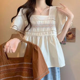 Short Sleeve Folk Embroidered Blouse Shirt